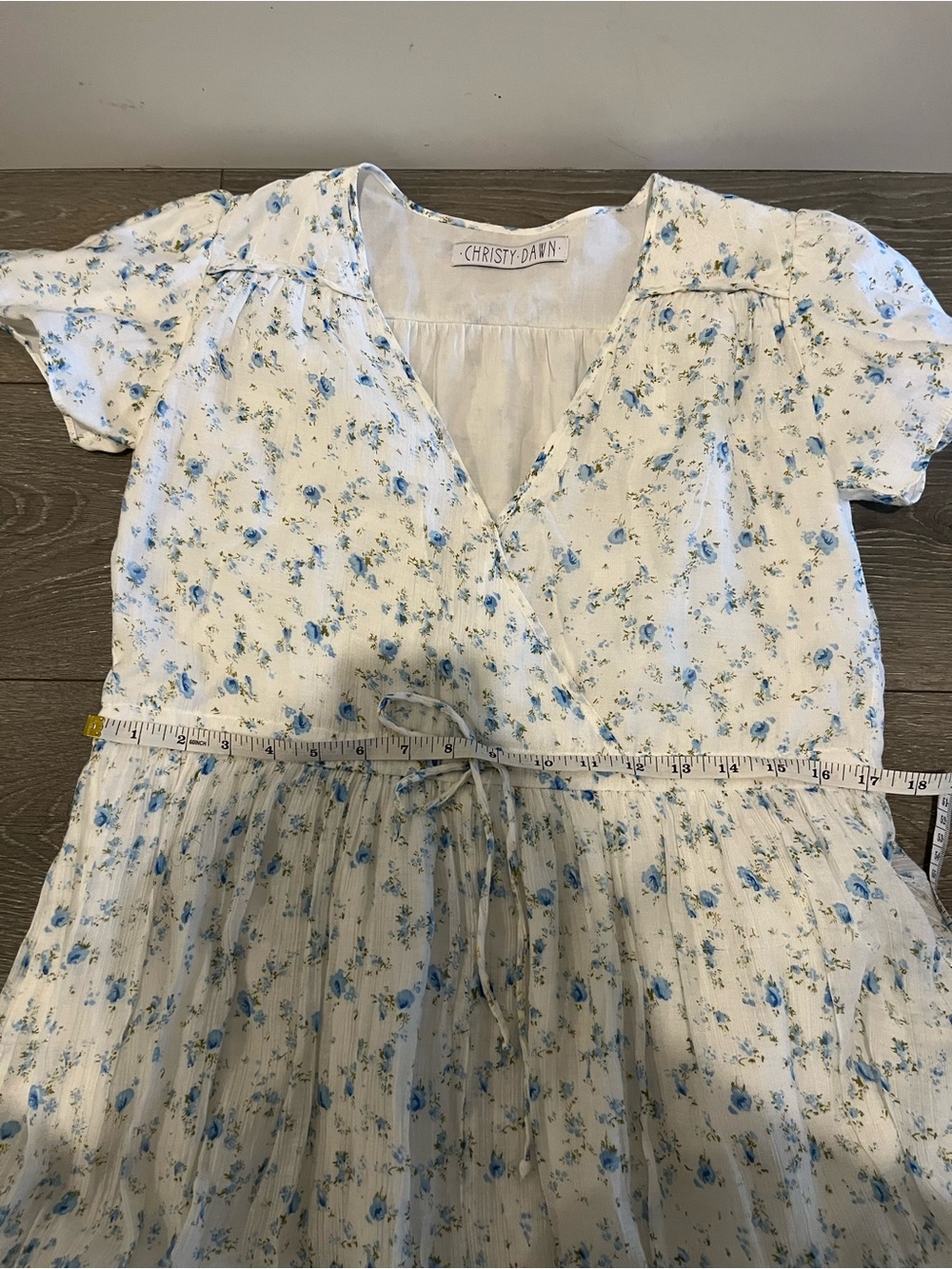 Christy Dawn Blue Floral Wrap Midi Dress Medium - Picture 13 of 14